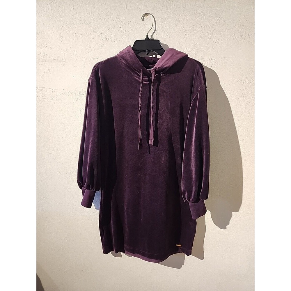 Calvin Klein Velour Hoodie Dress Small Purple Velvet Long Sleeve Soft Stretchy